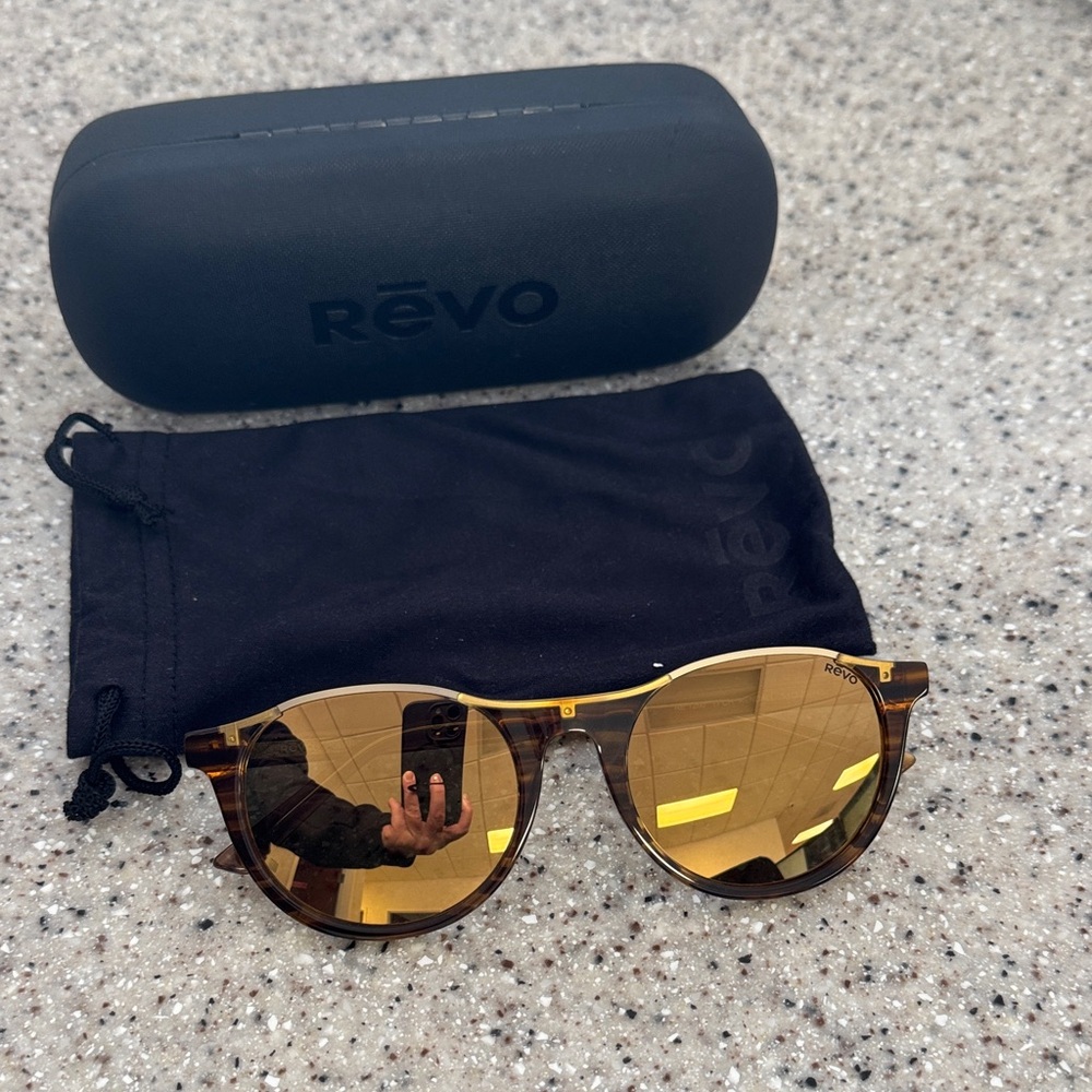 Revo Tortoise Sunglasses with Reflective Gold Lenses